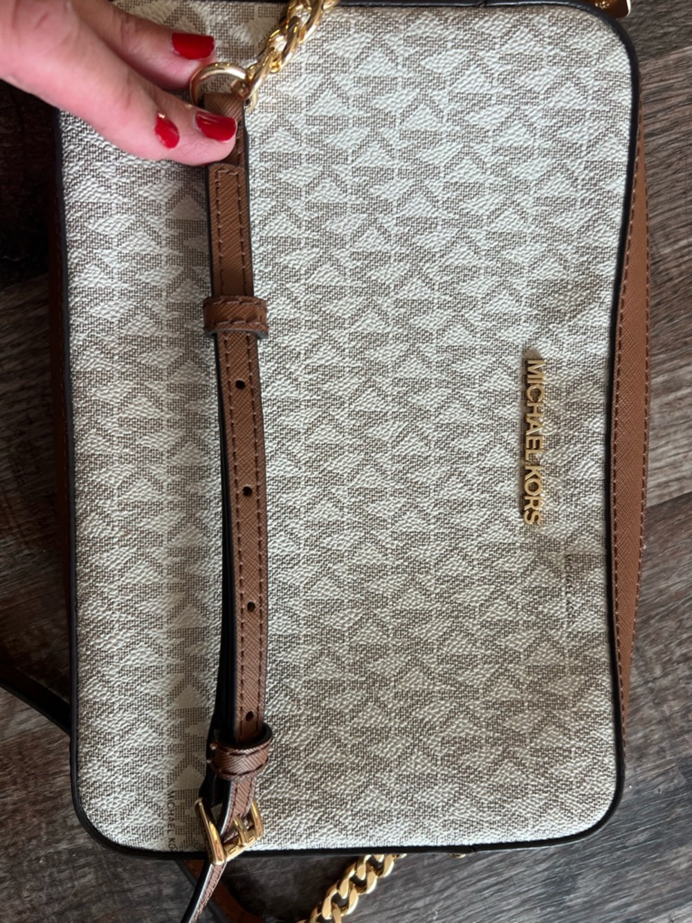 Michael Kors Cream & Tan Monogram Crossbody Bag - Picture 7 of 7